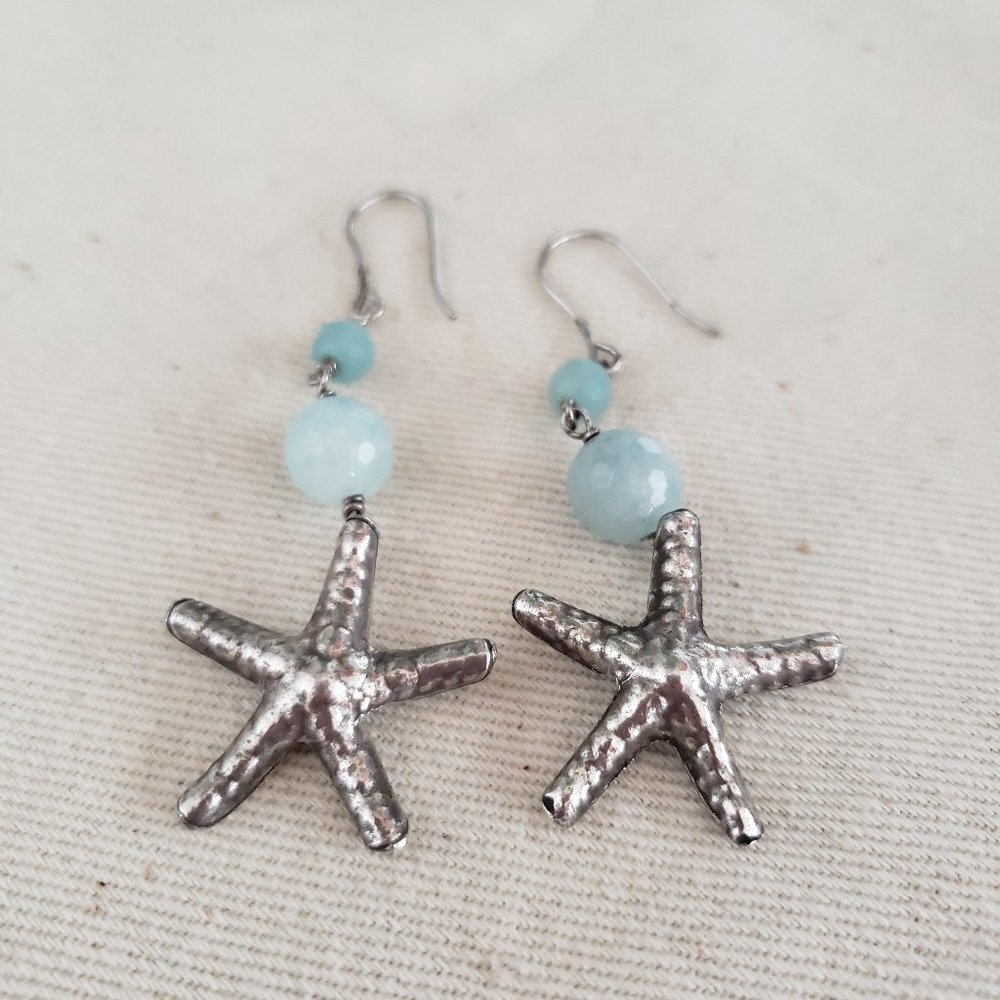Aquamarine and silver starfish earrings